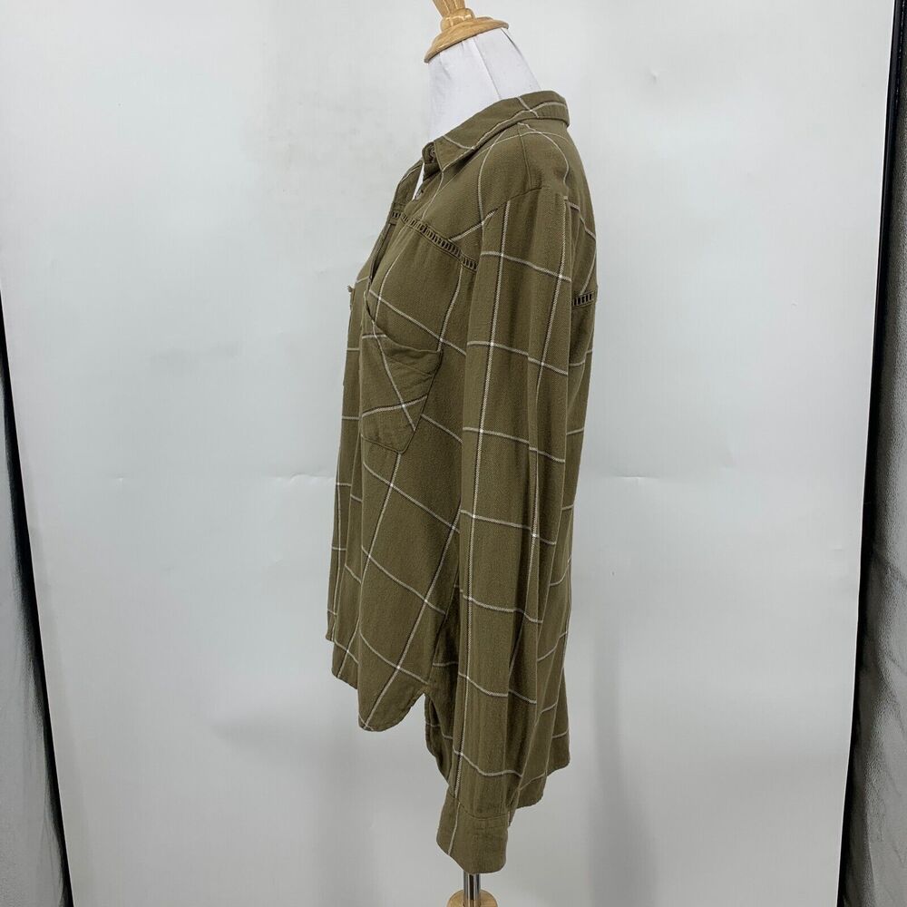 Shyanne Top Women M Medium Plaid Flannel Ladder Lace Long Sleeve Droptail Hem - Picture 4 of 12